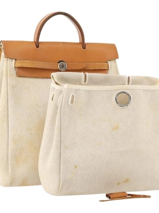 HERMES Herbag Ad PM Backpack Canvas Leather 2way Beige Silver Auth 172481 main image 11